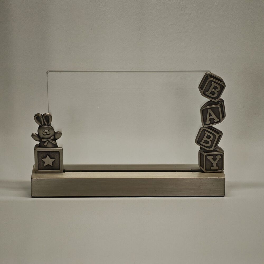 Green Tree Gallery 4x6 Baby Bunny ABC Blocks Glass Photo Frame Brushed Metal